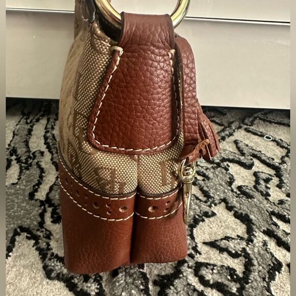 Dooney and Bourke Signature Canvas and Pebble Leather Hobo Satchel Shoulder Bag - Picture 4 of 16
